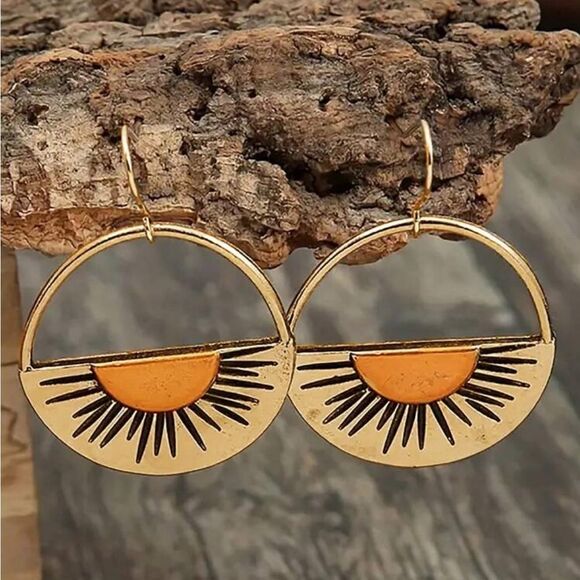 Vintage Sunrise Sun Drop Dangle Earrings Retro - Picture 3 of 10
